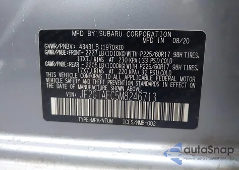 2021 Subaru Crosstrek Premium из США, поврежденный, VIN JF2GTAEC5M8246713